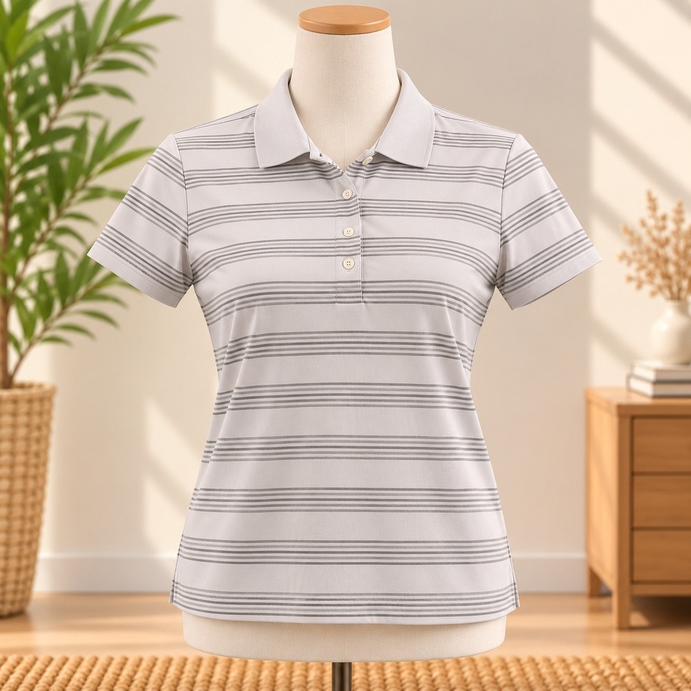 Nike Golf Polo Womens Medium White Striped Dri-FIT Tour Performance Short Sleeve